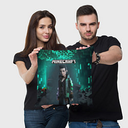 Подушка квадратная Minecraft cyberpunk green neon, цвет: 3D-принт — фото 2