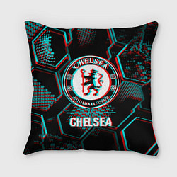 Подушка квадратная Chelsea FC в стиле glitch на темном фоне, цвет: 3D-принт