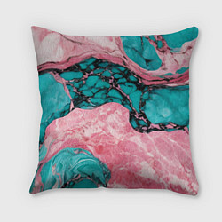 Подушка квадратная Розово-бирюзовый мрамор, цвет: 3D-принт