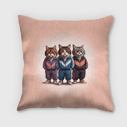Подушка квадратная Три полосатых кота в спортивных костюмах пацана, цвет: 3D-принт