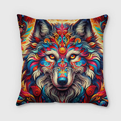 Подушка квадратная Красочный волк, цвет: 3D-принт
