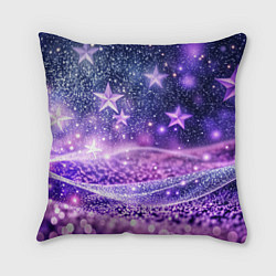 Подушка квадратная Абстрактные звезды в фиолетовых искрах, цвет: 3D-принт