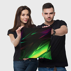 Подушка квадратная Geometry stripes кислотный неон, цвет: 3D-принт — фото 2