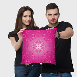 Подушка квадратная Узоры на розовом фоне, цвет: 3D-принт — фото 2