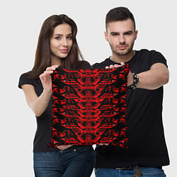Подушка квадратная Красная техно-броня на чёрном фоне, цвет: 3D-принт — фото 2