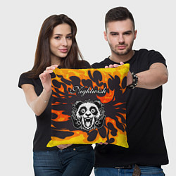 Подушка квадратная Nightwish рок панда и огонь, цвет: 3D-принт — фото 2