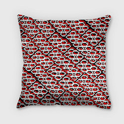 Подушка квадратная Красно-белый узор на чёрном фоне, цвет: 3D-принт