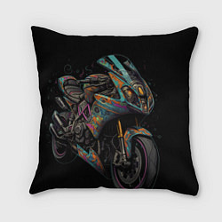 Подушка квадратная Темный мотоцикл на черном фоне, цвет: 3D-принт