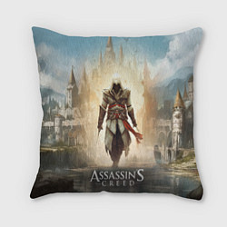 Подушка квадратная Assassins creed на фоне дворца, цвет: 3D-принт