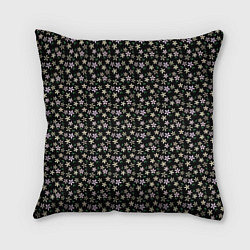 Подушка квадратная Паттерн мелкие цветочки чёрный, цвет: 3D-принт