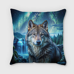 Подушка квадратная Волк и водопад, цвет: 3D-принт