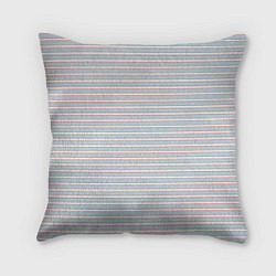 Подушка квадратная Белый в серо-голубую полоску, цвет: 3D-принт