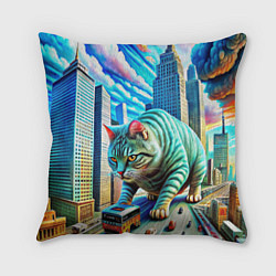 Подушка квадратная Котзила пародия гигантский монстр, цвет: 3D-принт