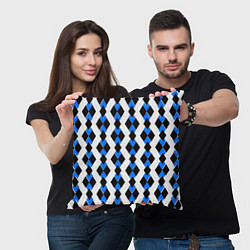 Подушка квадратная Чёрные и синие ромбы на белом фоне, цвет: 3D-принт — фото 2