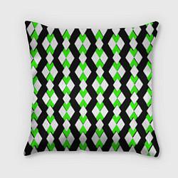 Подушка квадратная Зелёные и белые ромбы на чёрном фоне, цвет: 3D-принт