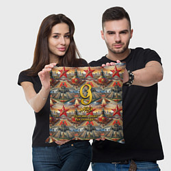 Подушка квадратная 9 мая золотой текст фон парад, цвет: 3D-принт — фото 2