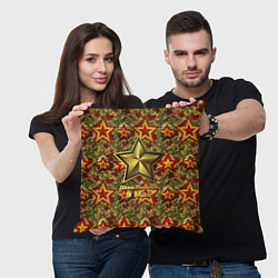 Подушка квадратная Золотые звезды СССР на камуфляже, цвет: 3D-принт — фото 2