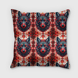 Подушка квадратная Серые волки на красном фоне, цвет: 3D-принт