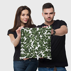 Подушка квадратная Зеленые листочки на белом фоне, цвет: 3D-принт — фото 2