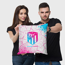 Подушка квадратная Atletico Madrid neon gradient style, цвет: 3D-принт — фото 2