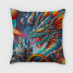 Подушка квадратная Фантастическая композиция с драконом - нейросеть, цвет: 3D-принт