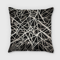Подушка квадратная Белые хаотичные линии на чёрном фоне, цвет: 3D-принт