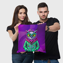 Подушка квадратная Модная сова на фиолетовом, цвет: 3D-принт — фото 2