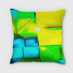 Подушка квадратная Зелёные кубы разломы, цвет: 3D-принт