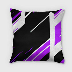 Подушка квадратная Бело-фиолетовые полосы на чёрном фоне, цвет: 3D-принт