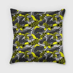 Подушка квадратная Шестиугольная текстура желтого камуфляжа, цвет: 3D-принт