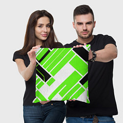 Подушка квадратная Зелёные широкие линии на белом фоне, цвет: 3D-принт — фото 2