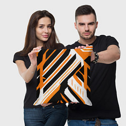 Подушка квадратная Чёрно-оранжевые полосы на белом фоне, цвет: 3D-принт — фото 2