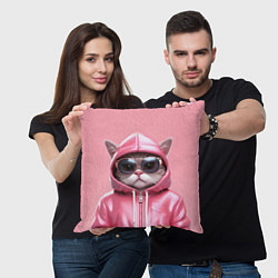 Подушка квадратная Кошка в капюшоне, цвет: 3D-принт — фото 2