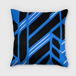 Подушка квадратная Black and white stripes on a blue background, цвет: 3D-принт
