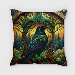 Подушка квадратная Скандинавский ворон лесной узор, цвет: 3D-принт
