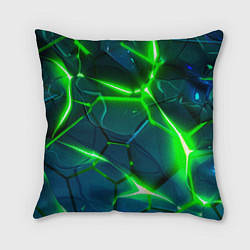 Подушка квадратная Неоновые яркие зеленые разломленные плиты со свето, цвет: 3D-принт
