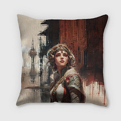 Подушка квадратная Девушка на фоне футуристичного города, цвет: 3D-принт