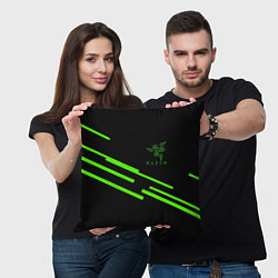 Подушка квадратная Razer line green, цвет: 3D-принт — фото 2