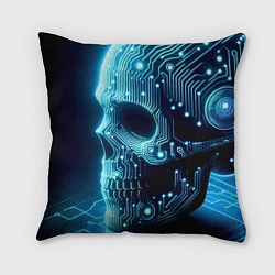 Подушка квадратная Cyber neon skull - ai art с дорожками на плате, цвет: 3D-принт