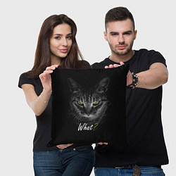 Подушка квадратная Недобрый кот с зелёными глазами - What?, цвет: 3D-принт — фото 2