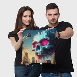 Подушка квадратная Cool pixel skull - ai art fantasy, цвет: 3D-принт — фото 2