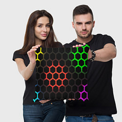 Подушка квадратная Hexagon neon, цвет: 3D-принт — фото 2