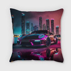 Подушка квадратная Porshe night city, цвет: 3D-принт