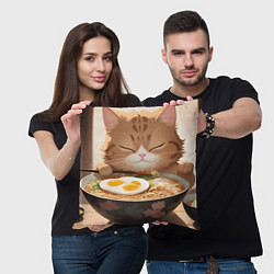 Подушка квадратная Котенок обожает рамен, цвет: 3D-принт — фото 2