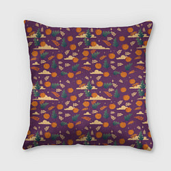 Подушка квадратная Маленькие тыквы на фиолетовом фоне, цвет: 3D-принт