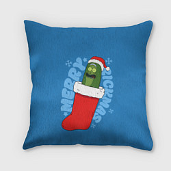 Подушка квадратная Новогодний Рик огурчик - Merry Rickmas, цвет: 3D-принт