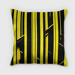 Подушка квадратная Толстые жёлтые полосы на чёрном фоне, цвет: 3D-принт