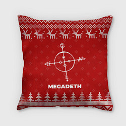 Подушка квадратная Новогодний Megadeth с оленями, цвет: 3D-принт