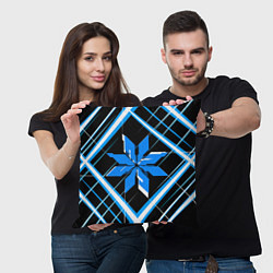 Подушка квадратная Сине-белая звезда и полосы на чёрном фоне, цвет: 3D-принт — фото 2