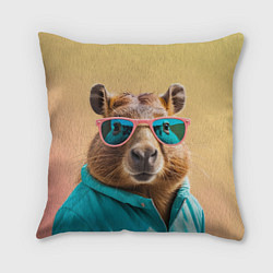Подушка квадратная Модная капибара в отпуске, цвет: 3D-принт